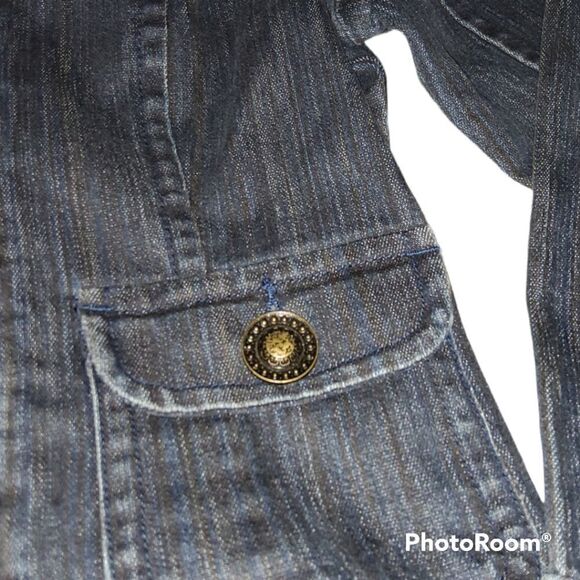 Live a Little Blue Denim Jean Jacket Ruffles Size Small - Picture 5 of 7